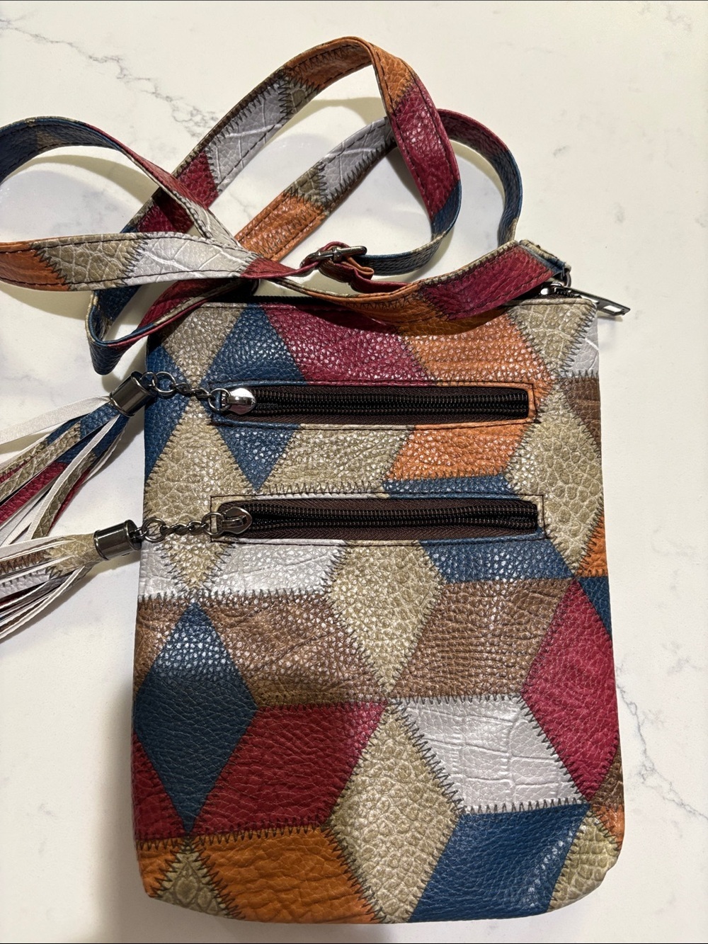 Multi-Color Geometric Leather Crossbody Bag